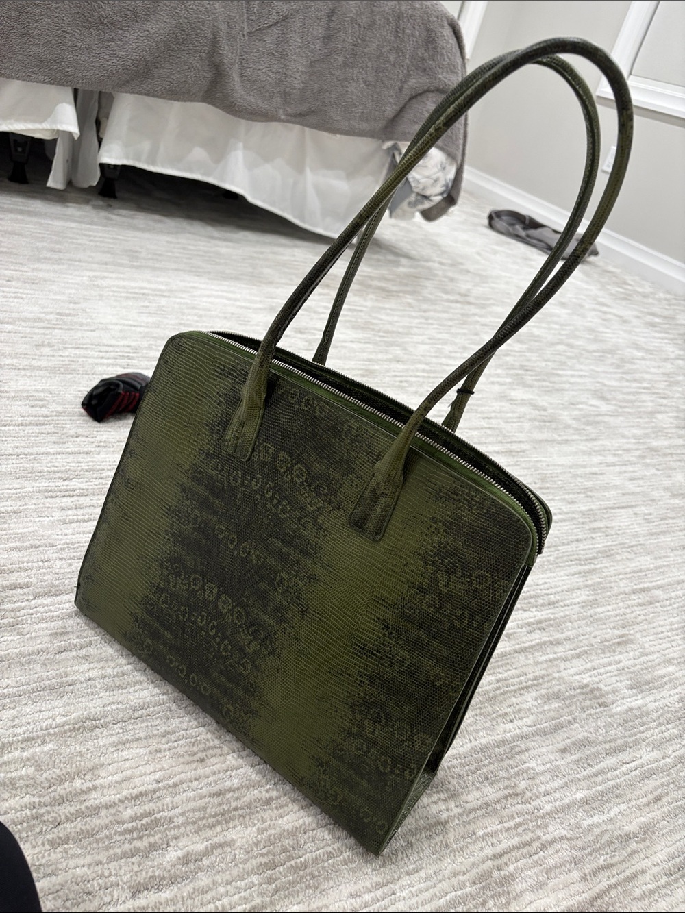 Furla Olive Green Leather Snakeskin Bag